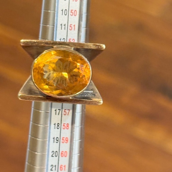 18k & Silver 925 Ring Citrine Genuine Stone Joyeria Cerro Blanca San Miguel Sz 7 - Picture 1 of 13